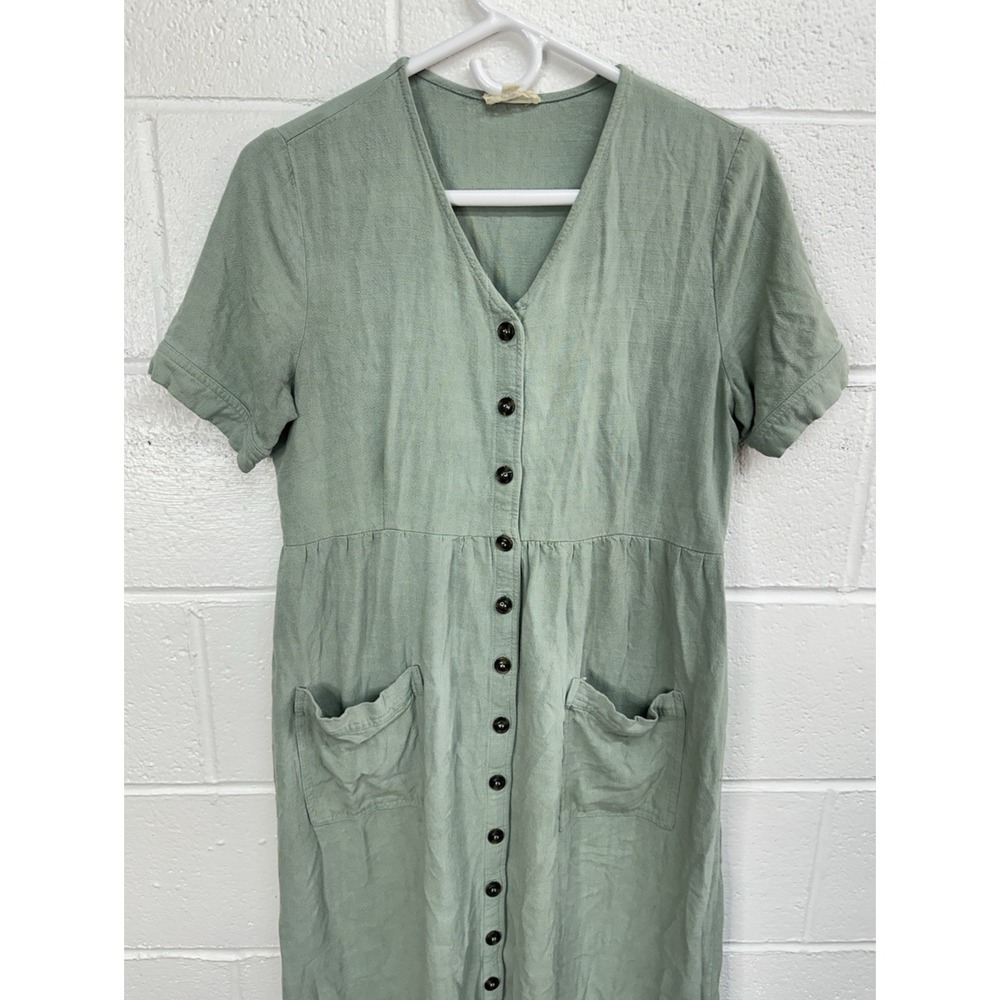 Orange Creek Los Angeles Green Linen Blend Button From Cottagecore Dress Size M